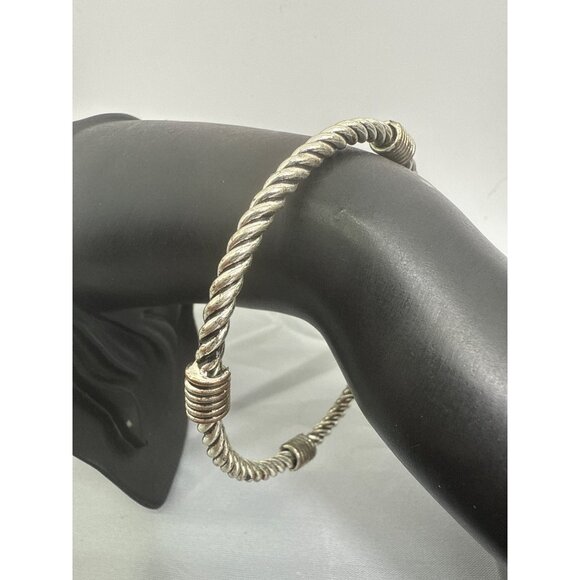 Womens Silver Tone Twist Metal Bangle Bracelet - Picture 4 of 4